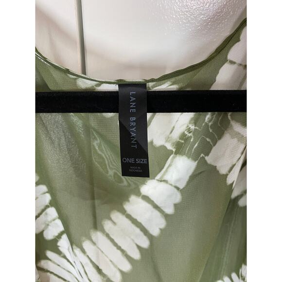 Lane Bryant Kimono Beach Cover Up Green White Semi Sheer One Size - Picture 3 of 6